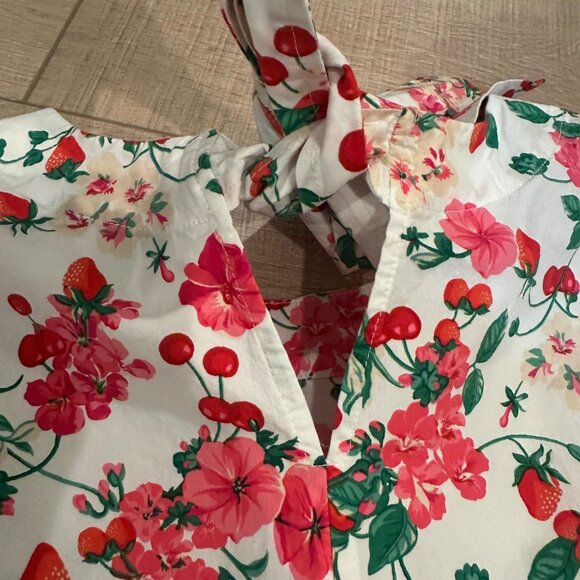 ANN TAYLOR WOMENS LARGE STRAWBERRY LARGE RED & WHITE SHIRT BLOUSE - Picture 6 of 10